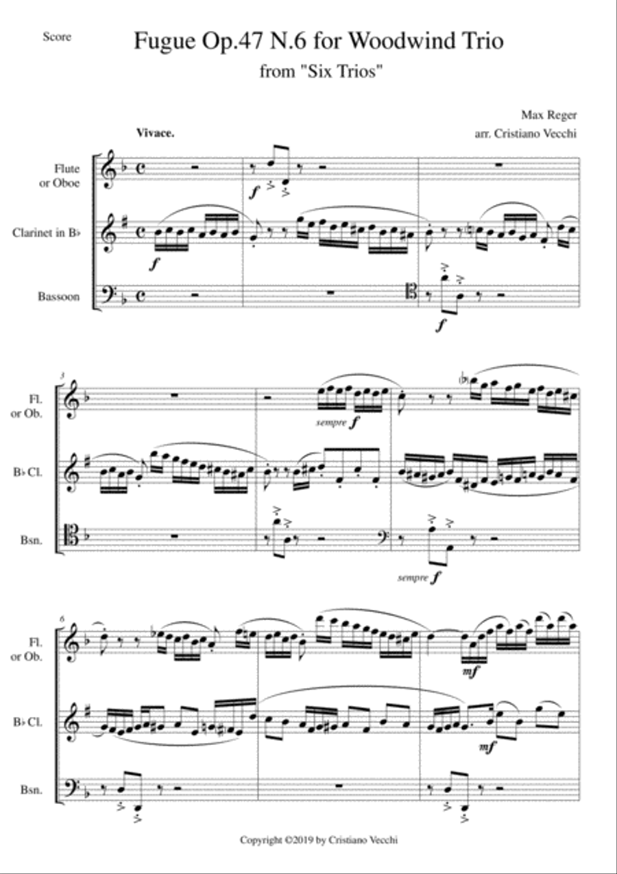 Fugue Op.47 N.6 for Woodwind Trio Woodwind Quintet scores gallery preview page 1