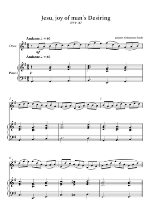 Jesu, Joy of Man's Desiring for Oboe and Piano (Not Chords) - Score and Parts