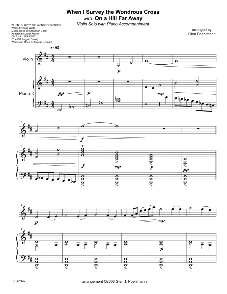 WHEN I SURVEY THE WONDROUS CROSS/ON A HILL FAR AWAY - Violin Solo with Piano accompaniment Violin Solo scores gallery preview page 1