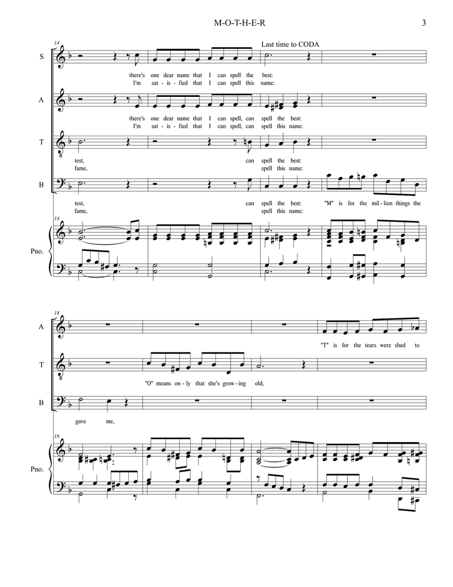 M-O-T-H-E-R (A Word That Means The World To Me) 4-Part scores gallery preview page 3