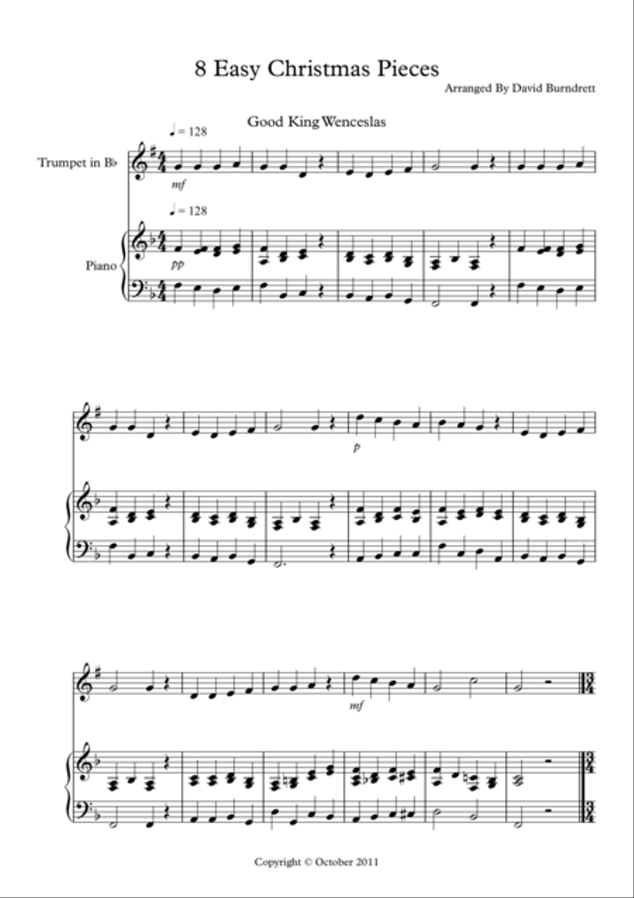 8 Easy Christmas Pieces for Trumpet And Piano Trumpet Duet scores gallery preview page 1