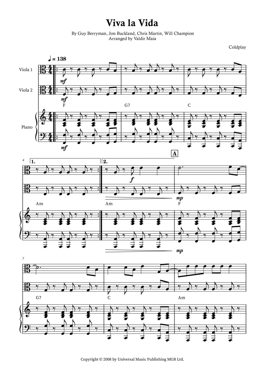 Viva La Vida String Duet scores gallery preview page 1