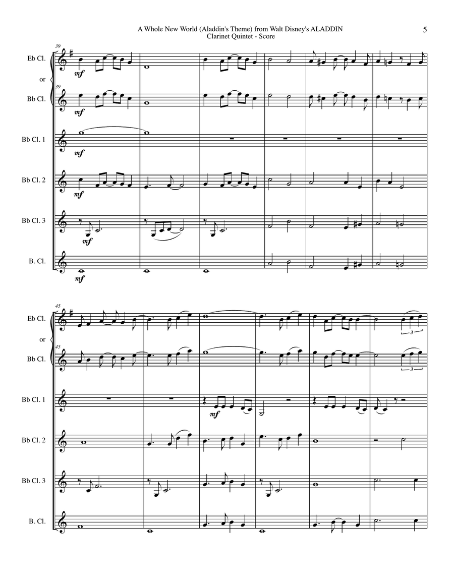 A Whole New World (from 'Aladdin') Woodwind Quintet scores gallery preview page 5