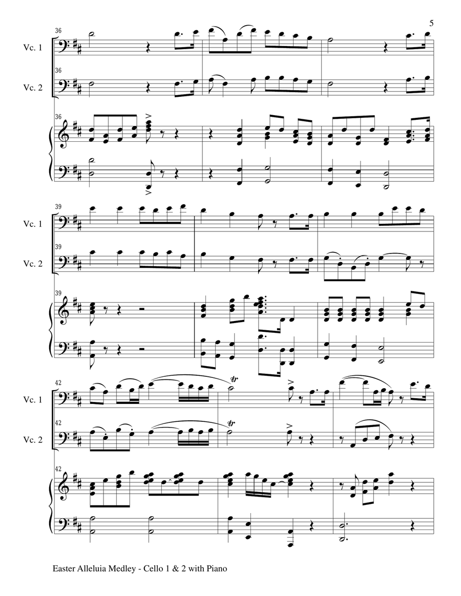 EASTER ALLELUIA MEDLEY (Trio – Cello 1 & 2 with Piano) Score and Parts Piano Trio scores gallery preview page 5