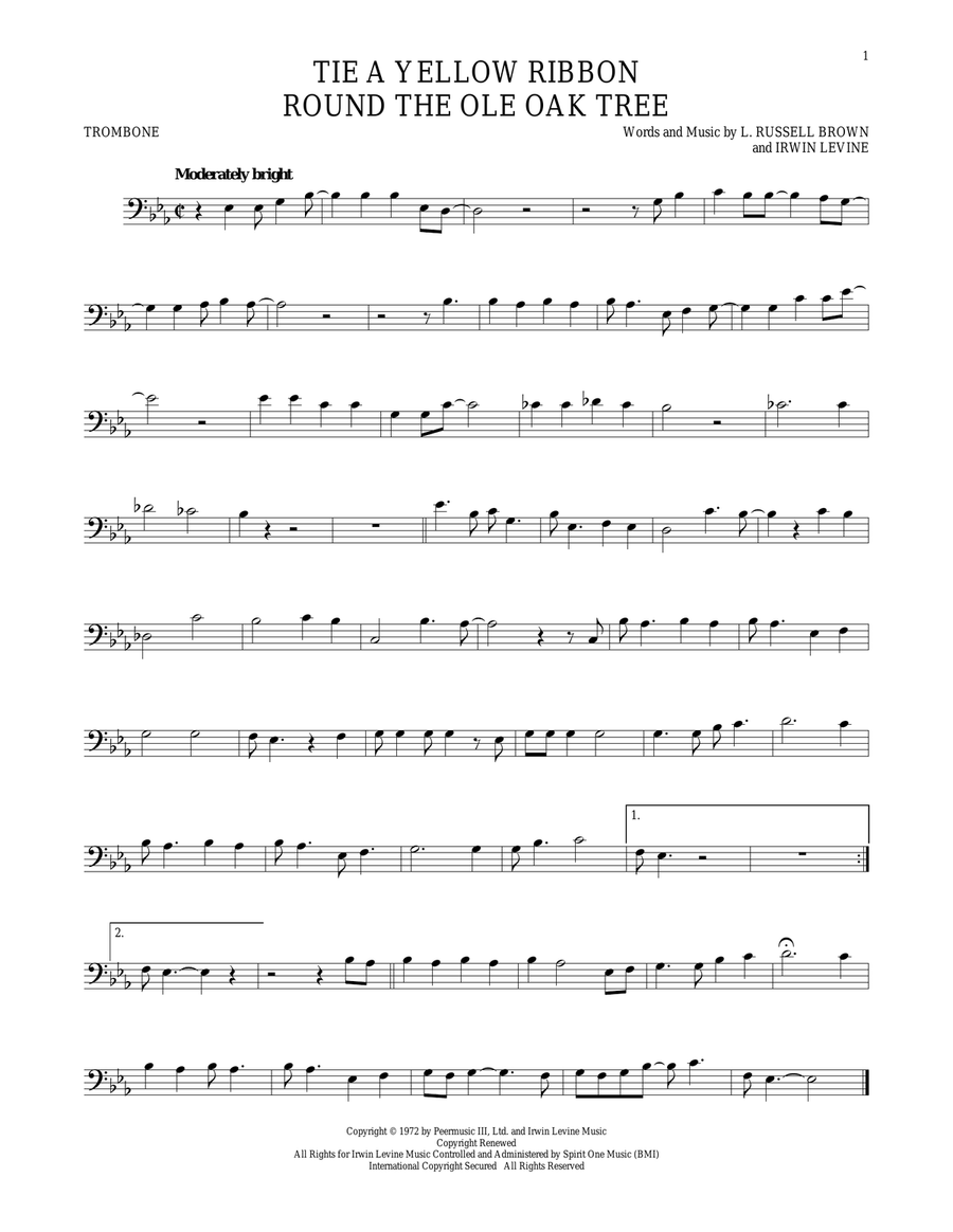 Tie A Yellow Ribbon Round The Ole Oak Tree Trombone Solo scores gallery preview page 1