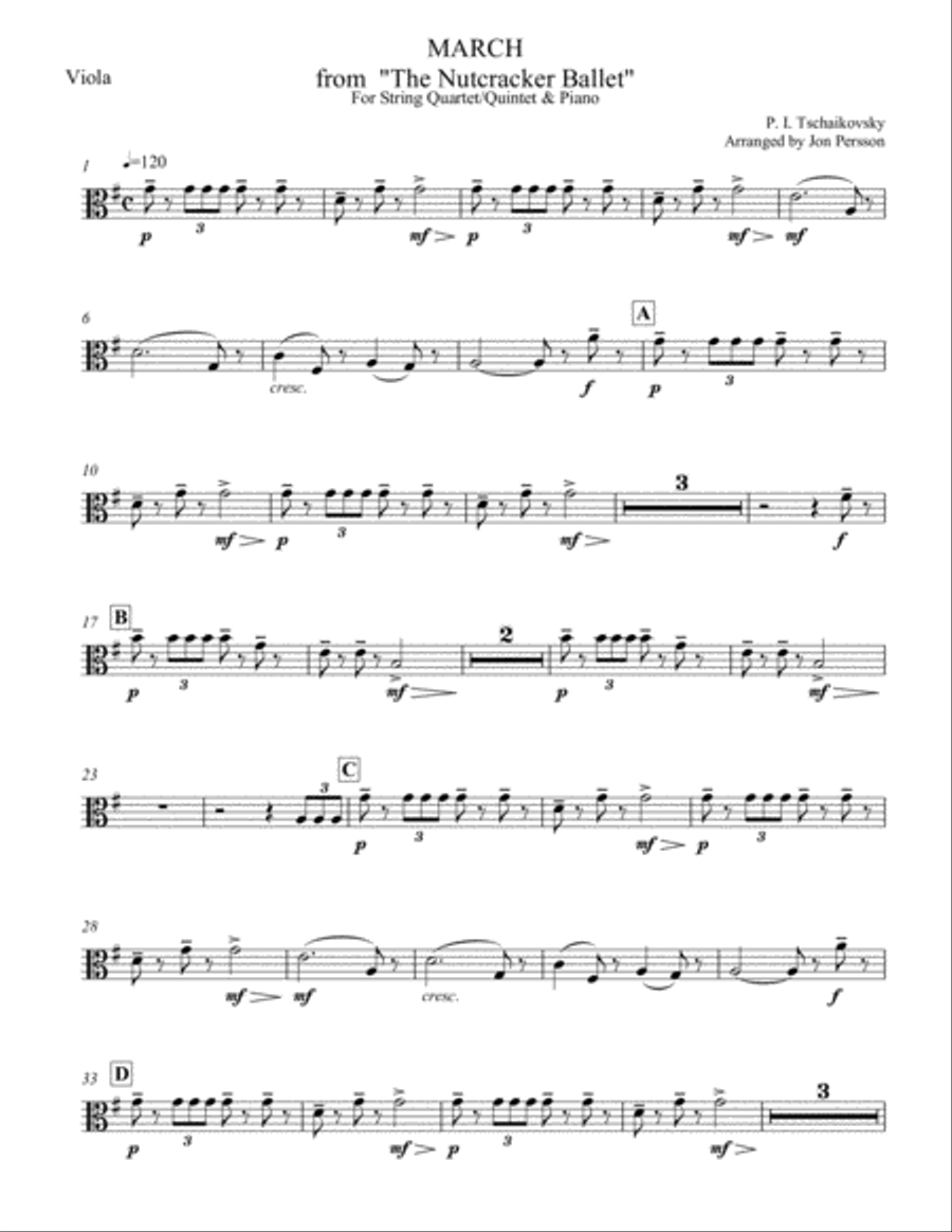 Nutcracker Ballet - March for Strings and Piano - Viola Part Piano Quintet scores gallery preview page 1