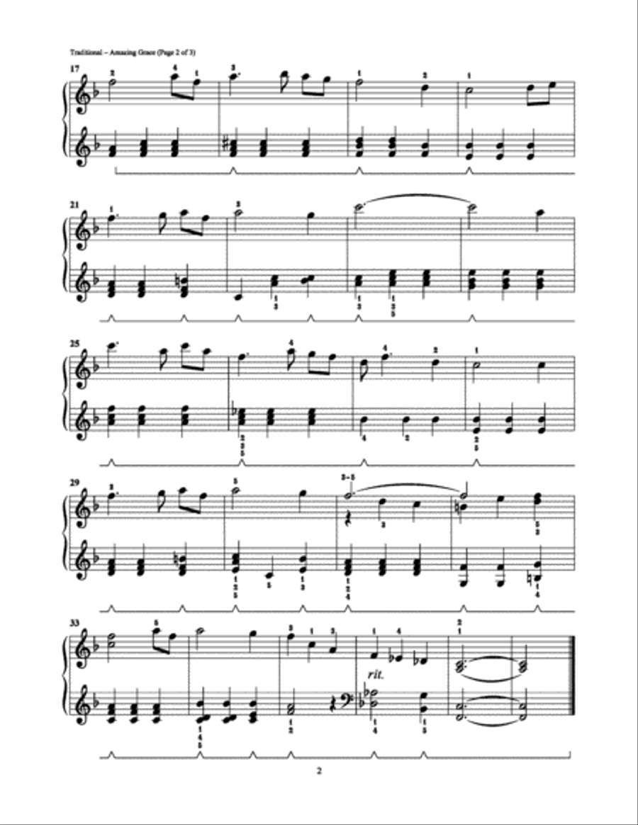 Amazing Grace Easy Piano scores gallery preview page 2
