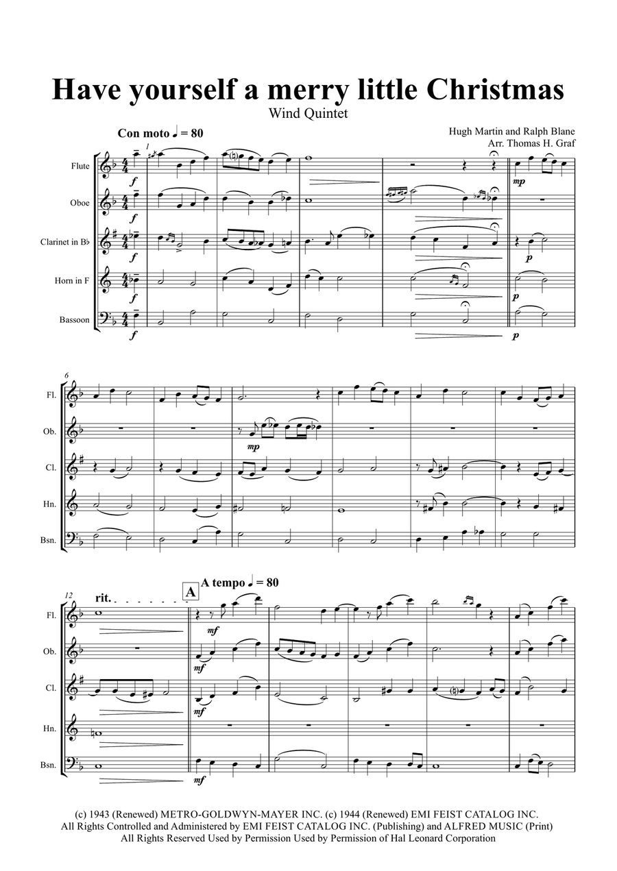 Have Yourself A Merry Little Christmas from MEET ME IN ST. LOUIS Woodwind Quintet scores gallery preview page 2