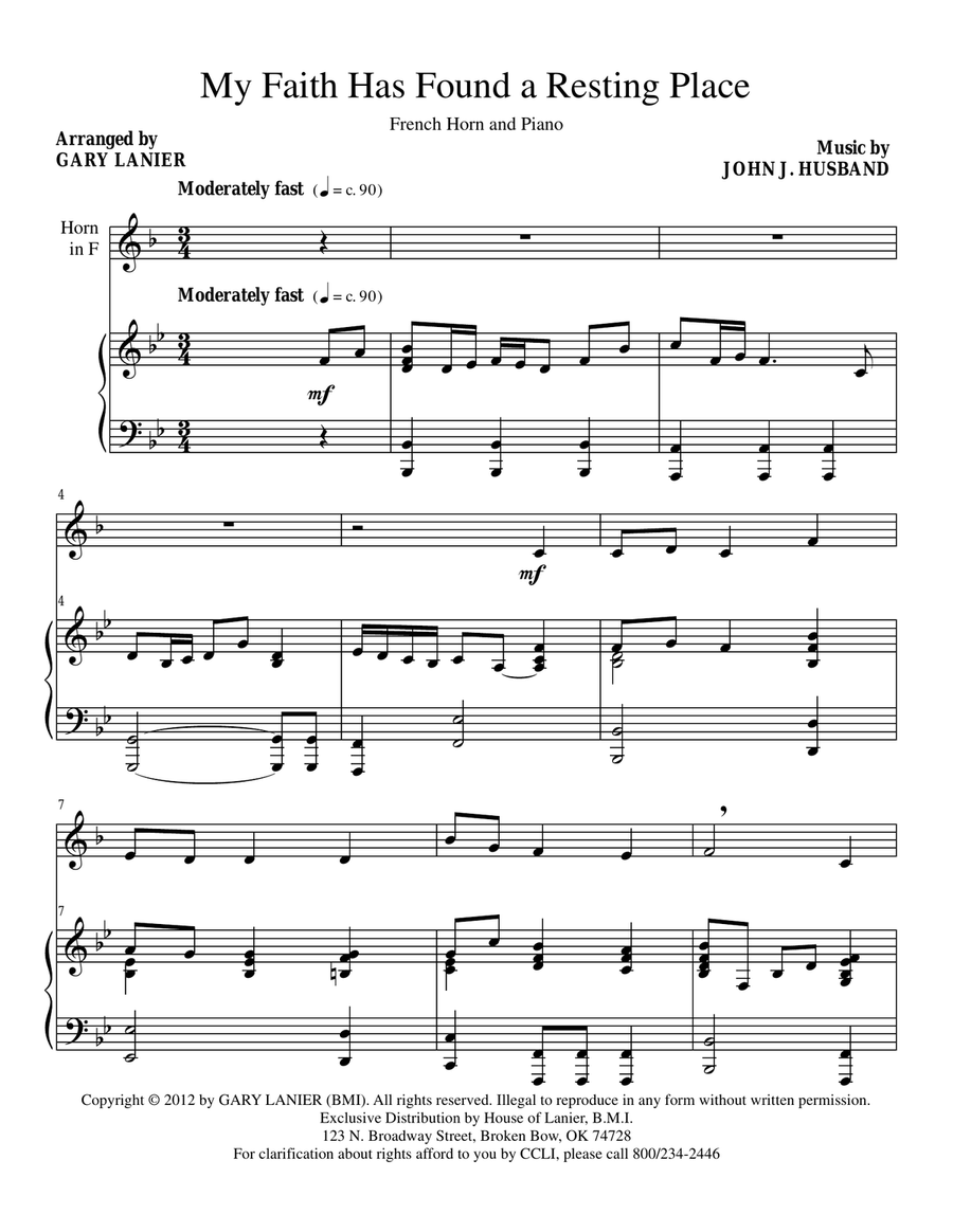 My Faith Has Found a Resting Place (F Hrn Piano and F Hrn part) Brass Duet scores gallery preview page 1