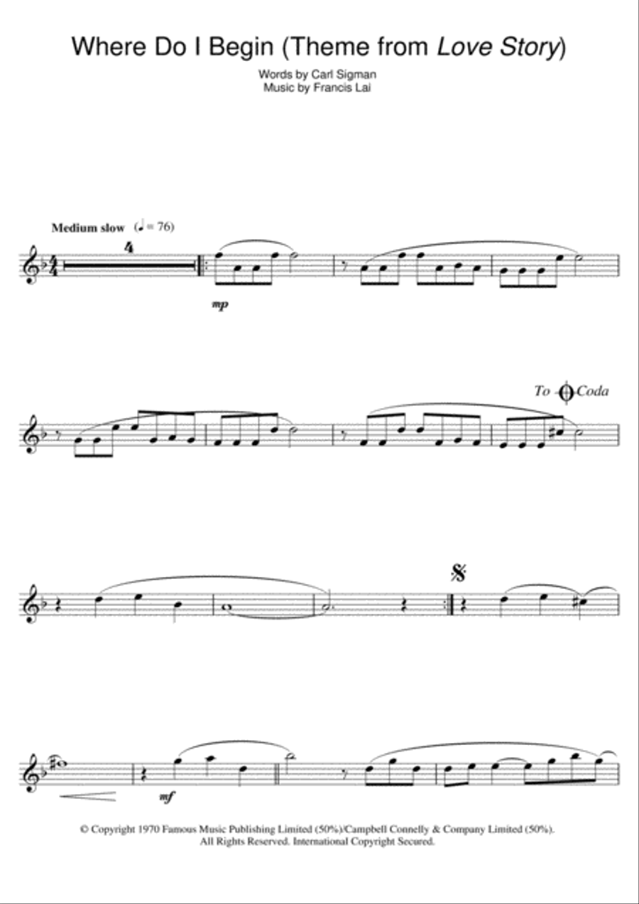 Where Do I Begin (theme from Love Story) Flute Solo scores gallery preview page 1