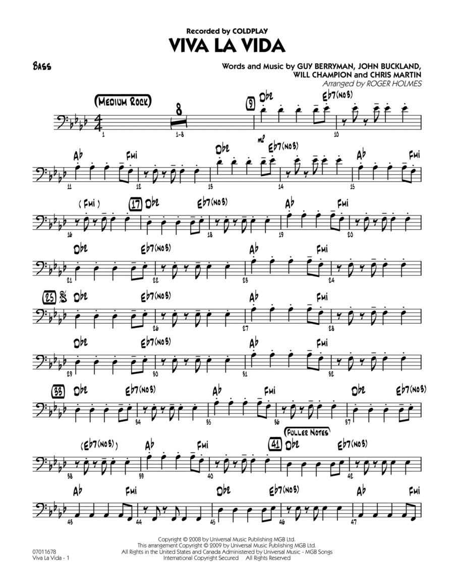 Viva La Vida - Bass Part scores gallery preview page 1