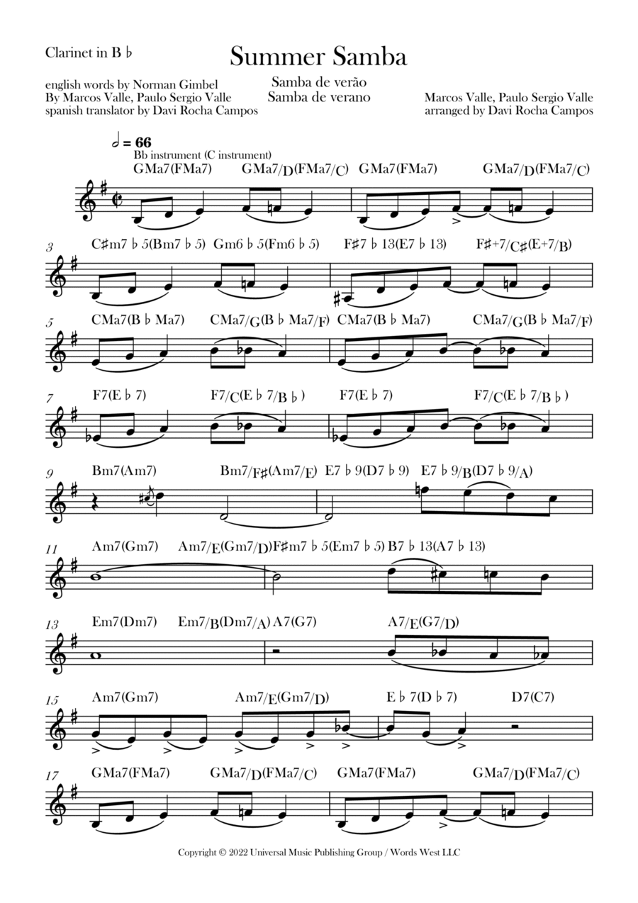 Summer Samba Summer Samba B-Flat Clarinet scores gallery preview page 1