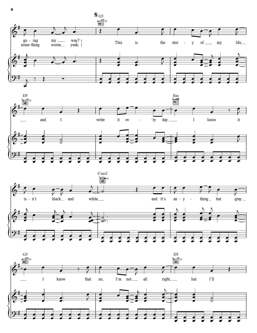 Story Of My Life Story Of My Life Piano, Vocal, Guitar scores gallery preview page 4