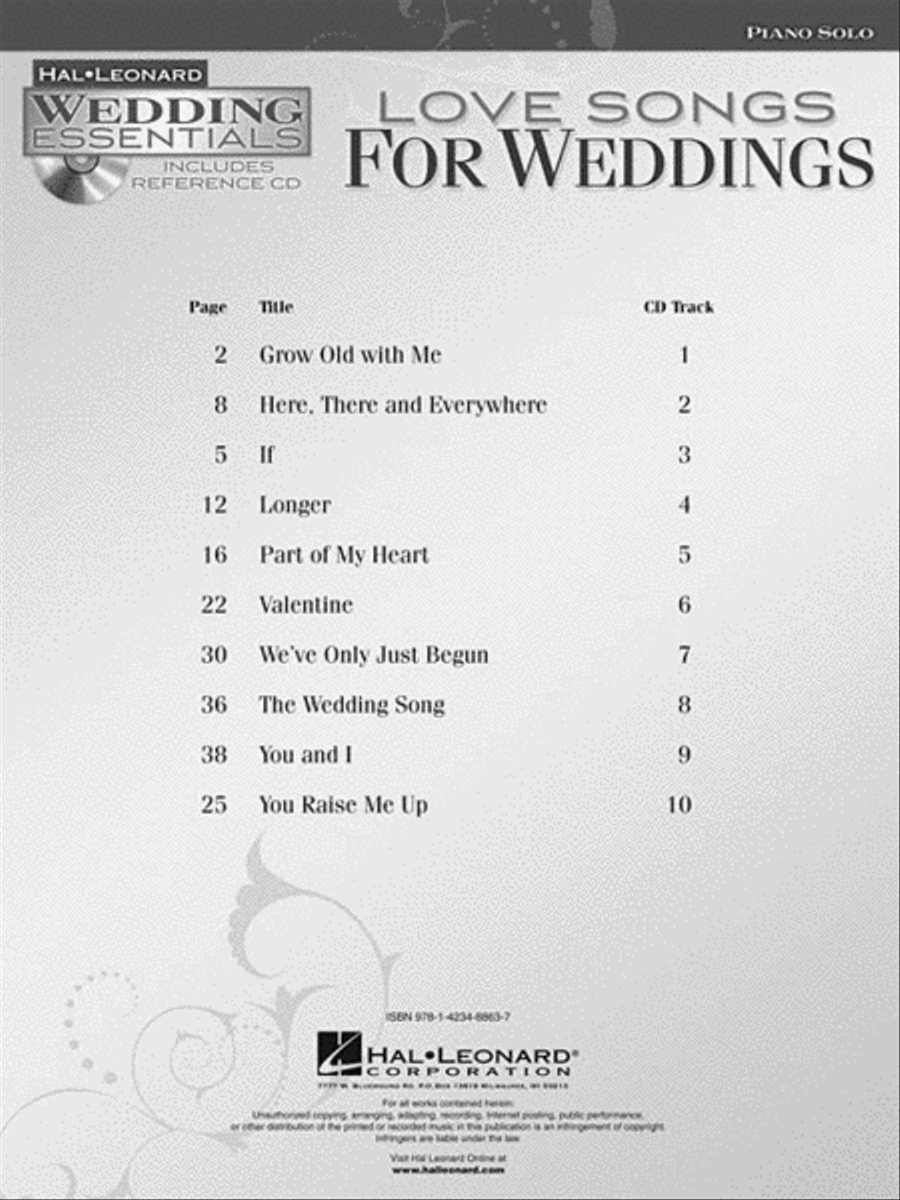 Love Songs for Weddings Piano Solo scores gallery preview page 2