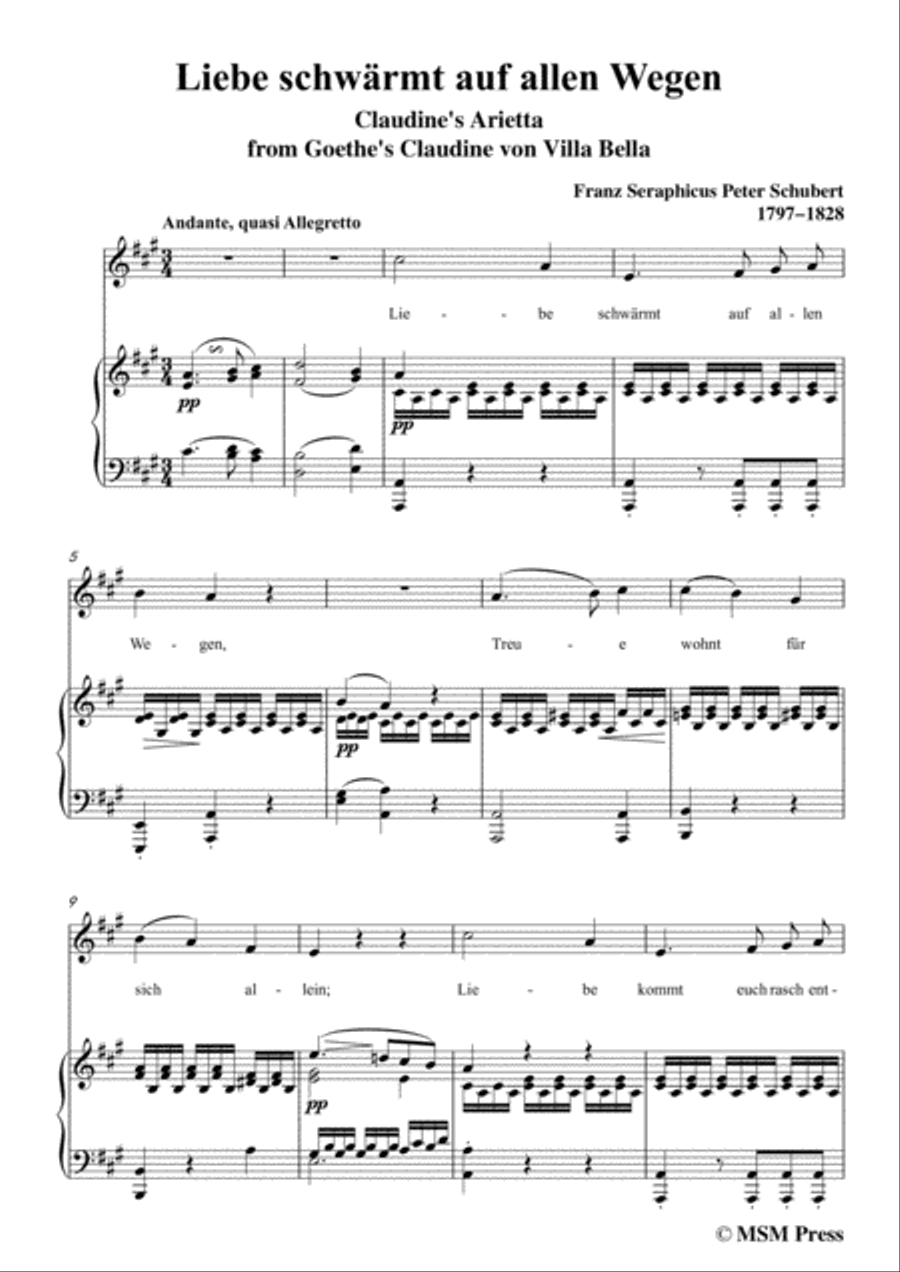 Schubert-Liebe schwärmt auf allen Wegen,in A Major Piano, Vocal scores gallery preview page 3