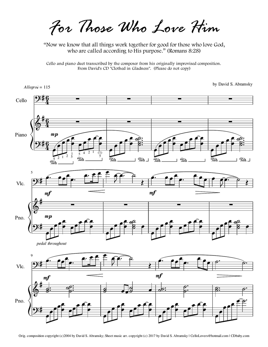 For Those Who Love Him (arr. for cello and piano) Piano scores gallery preview page 1