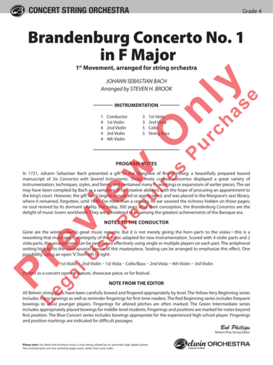 Brandenburg Concerto No. 1 in F Major String Orchestra scores gallery preview page 2