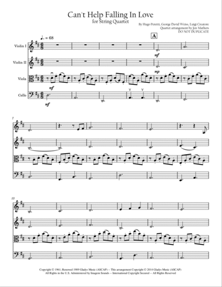 Can't Help Falling In Love String Quartet scores gallery preview page 3