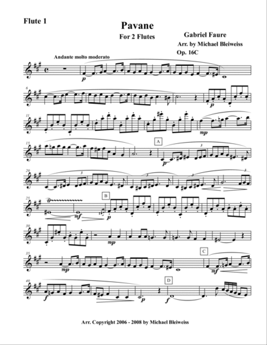 Pavane for Two Flutes Flute Duet scores gallery preview page 6