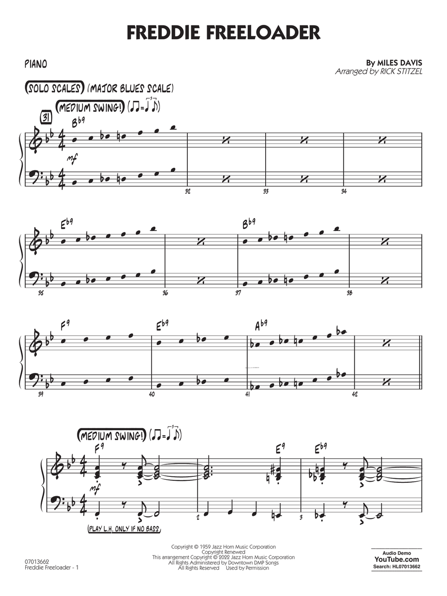 Freddie Freeloader (arr. Rick Stitzel) - Piano Jazz Ensemble scores gallery preview page 1