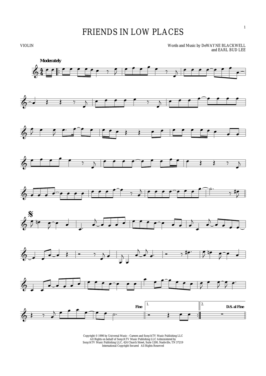 Friends In Low Places Violin Solo scores gallery preview page 1