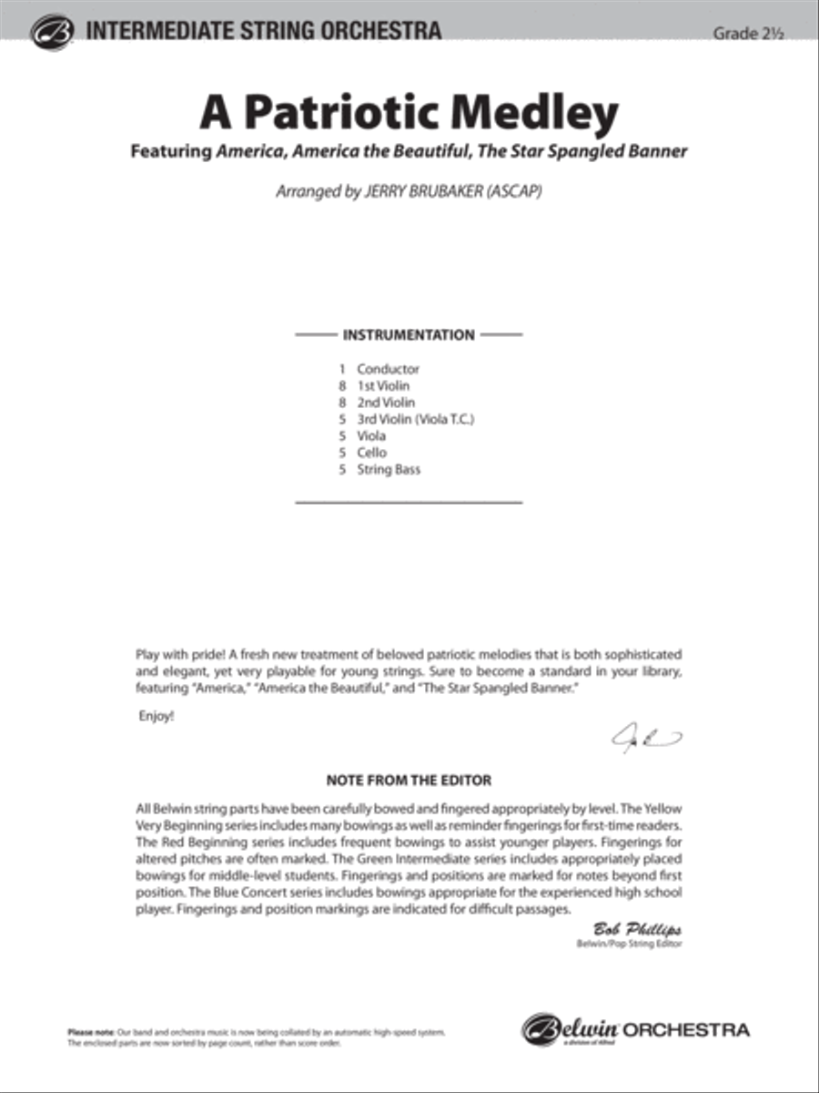 A Patriotic Medley: Score String Orchestra scores gallery preview page 1
