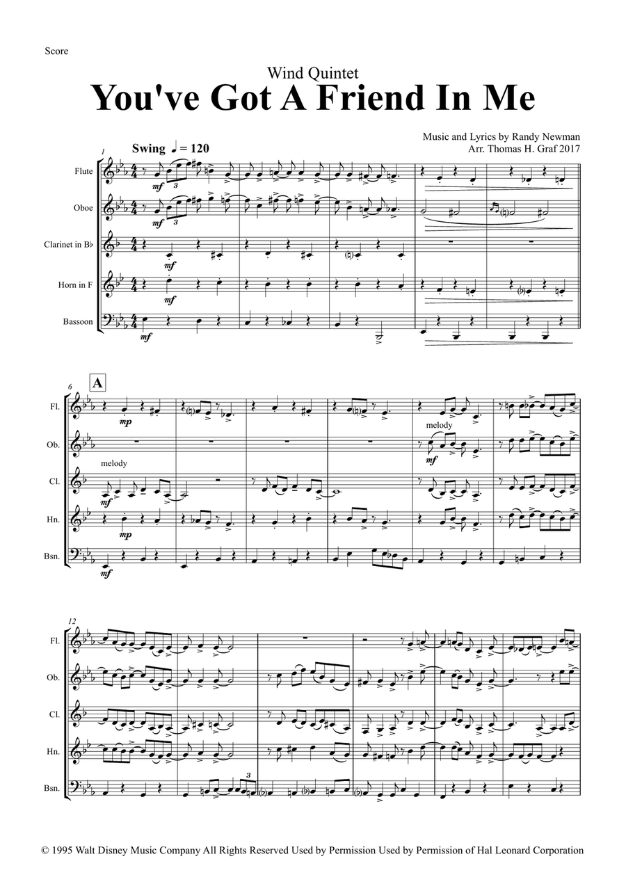 You've Got A Friend In Me Woodwind Quintet scores gallery preview page 1