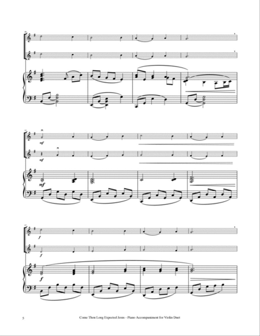 Come, Thou Long Expected Jesus - Violin Duet with Piano Accompaniment String Duet scores gallery preview page 6