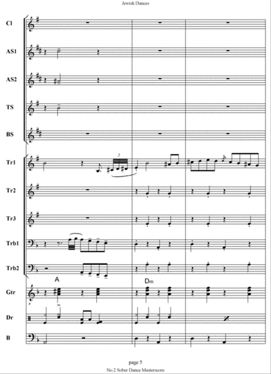 Jewish Dances. No.1 Nostalgia, No.2 Sober Dance. Jazz Ensemble scores gallery preview page 6