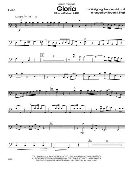 Gloria (Mass In C Minor, K. 427) - Cello