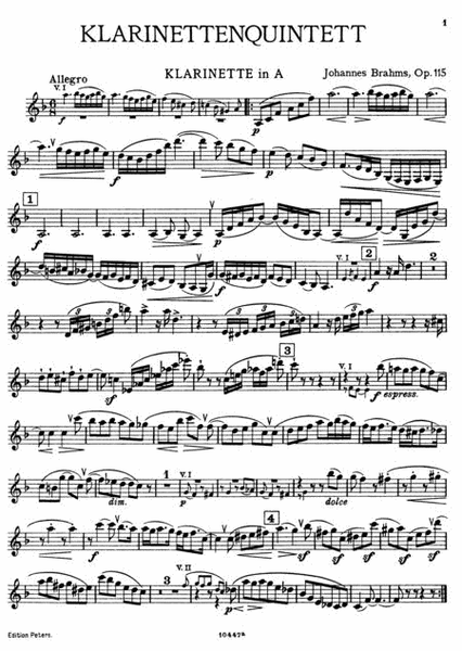 Klarinetten Quintett (Clarinet Quintet) No.3, Op. 115 in B Minor