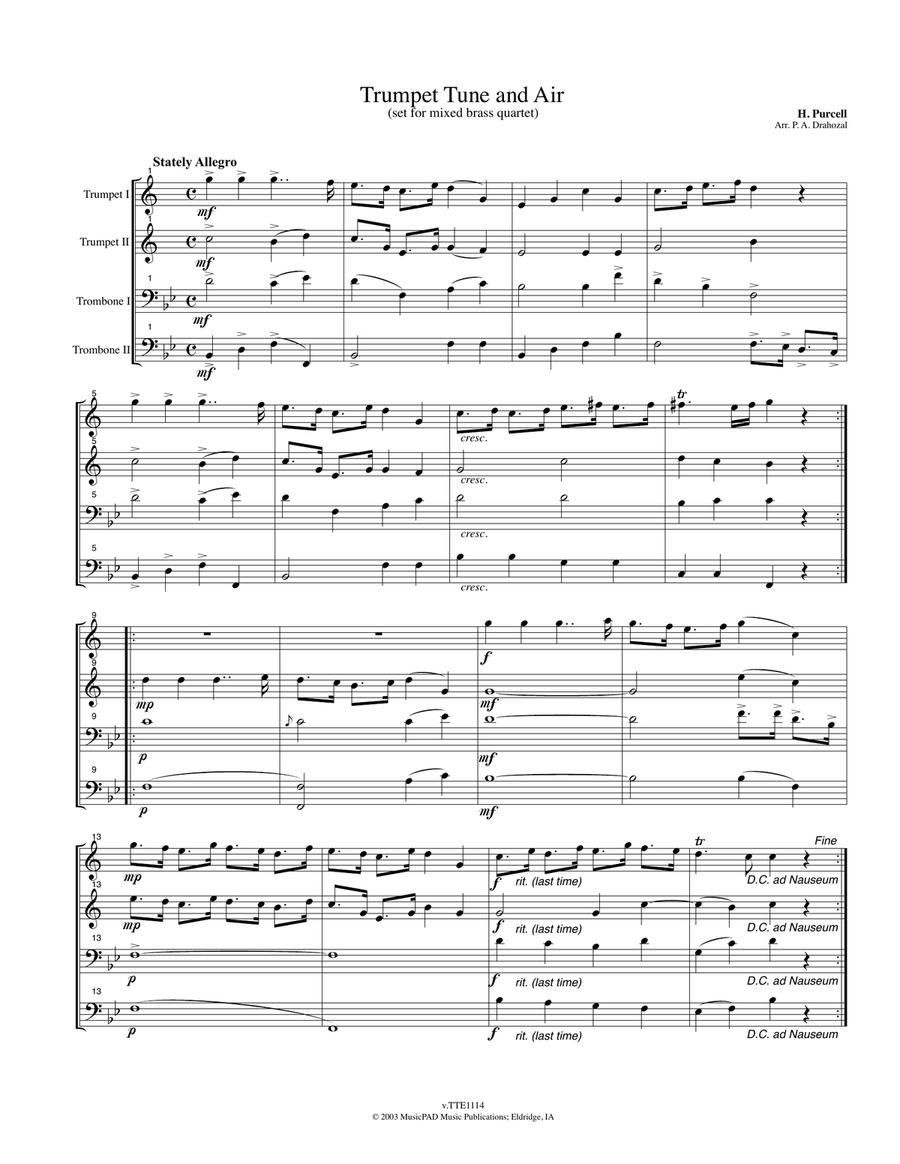 Trumpet Tune and Air by Purcell (arranged for brass quartet) Brass Quartet scores gallery preview page 1