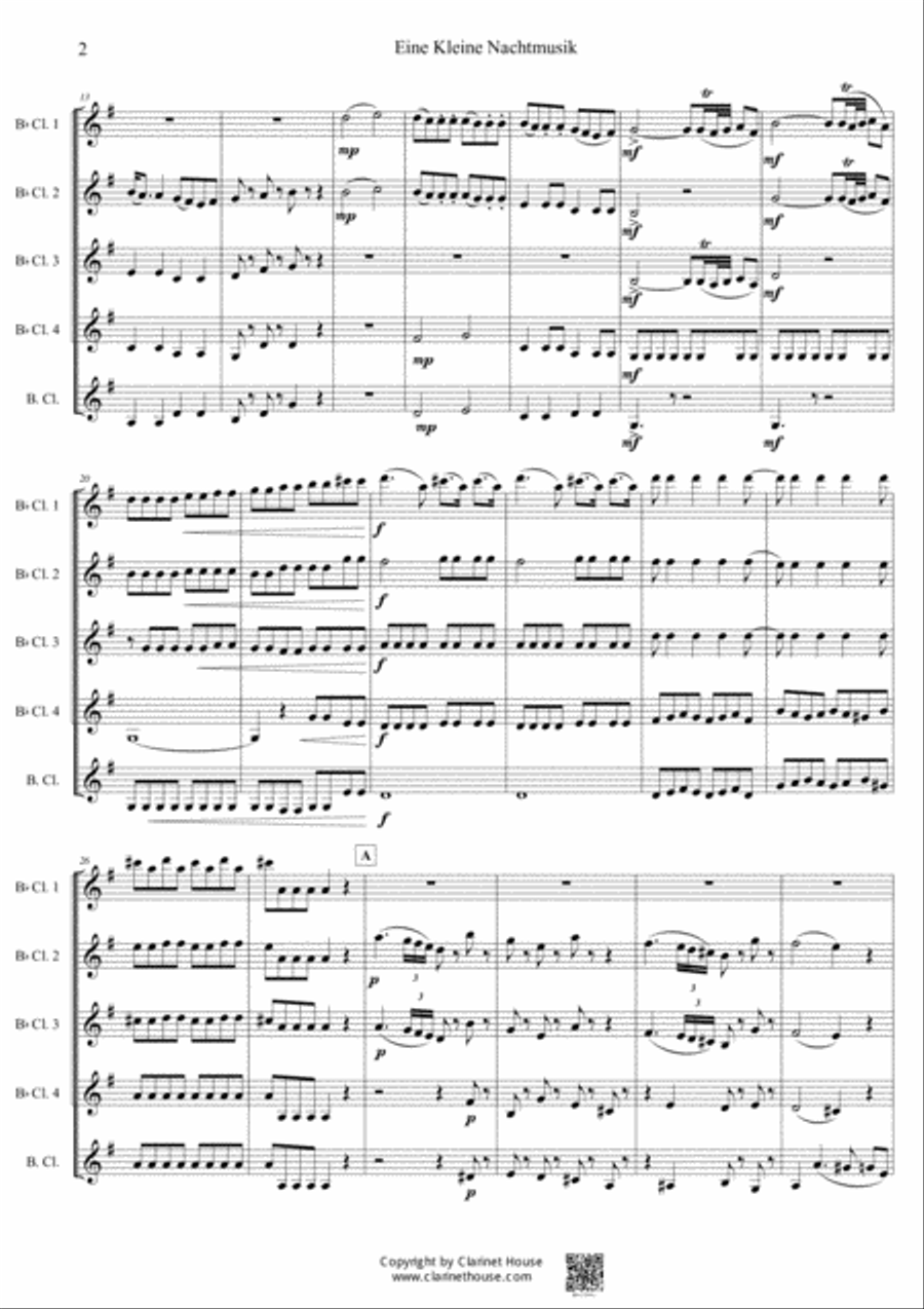 Eine Kleine Nachtmusik KV.525 (1st Movement) for Clarinet Quintet Clarinet Quintet scores gallery preview page 6