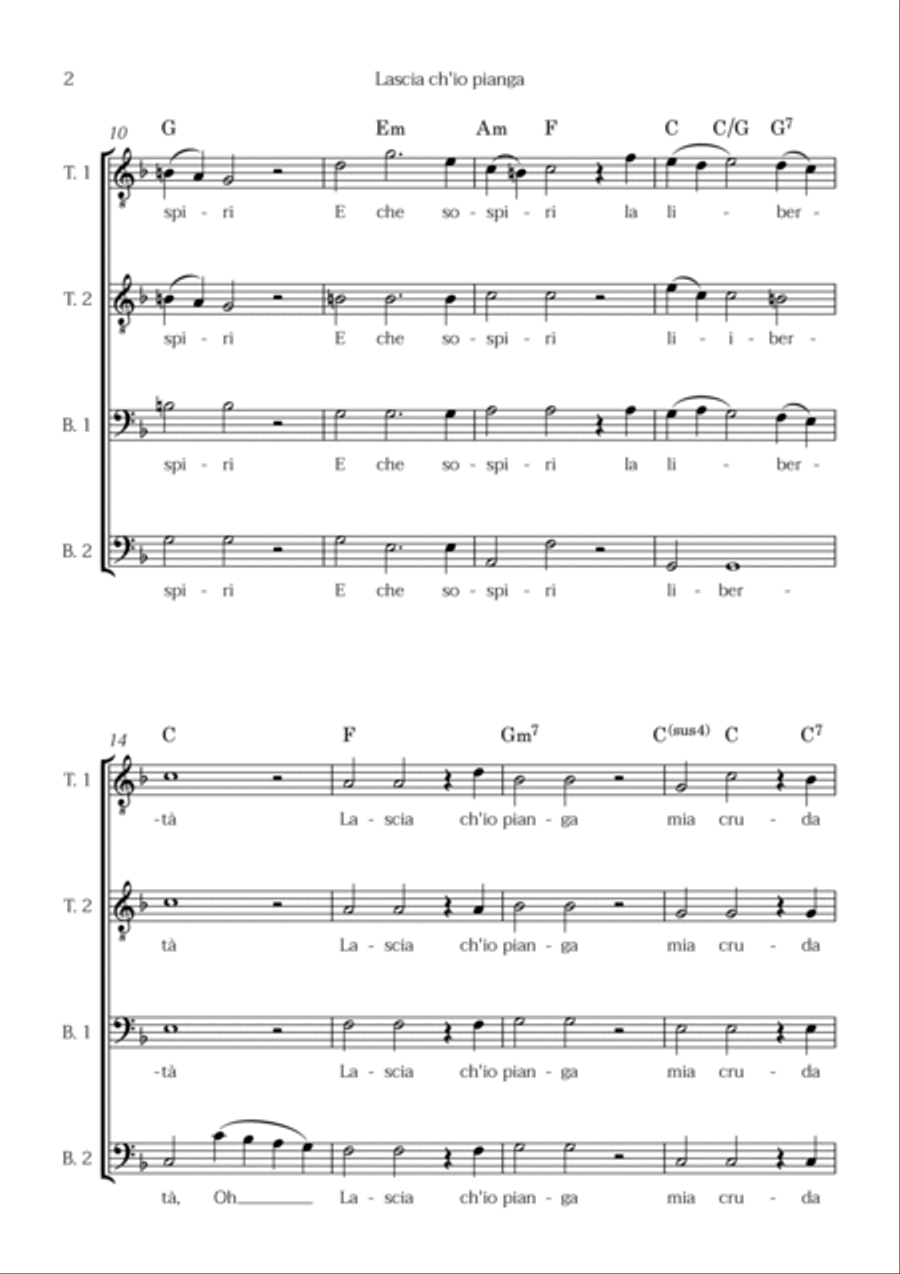 Lascia ch'io pianga (for TTBB choir) TTBB scores gallery preview page 2