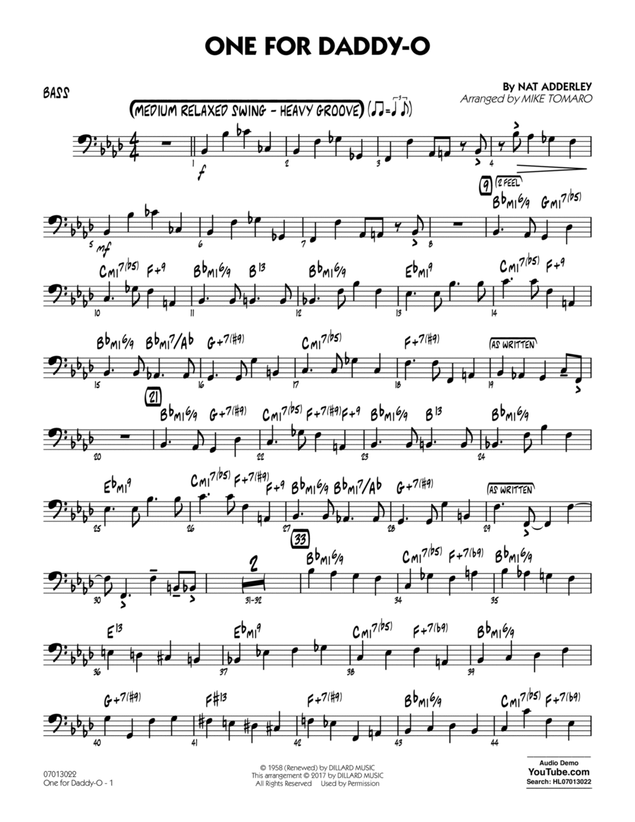One for Daddy-O - Bass Part scores gallery preview page 1