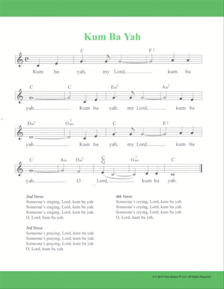 Kum Ba Yah Piano, Vocal, Guitar scores gallery preview page 1