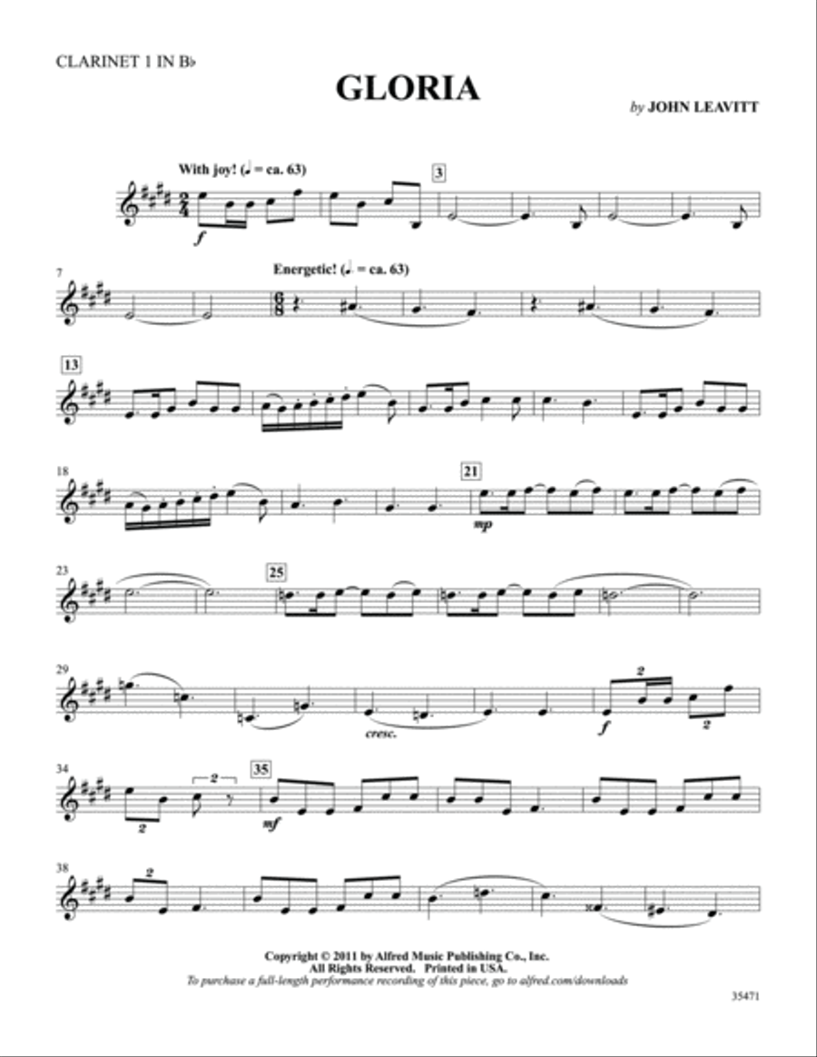 Gloria: 1st B-flat Clarinet B-Flat Clarinet scores gallery preview page 1