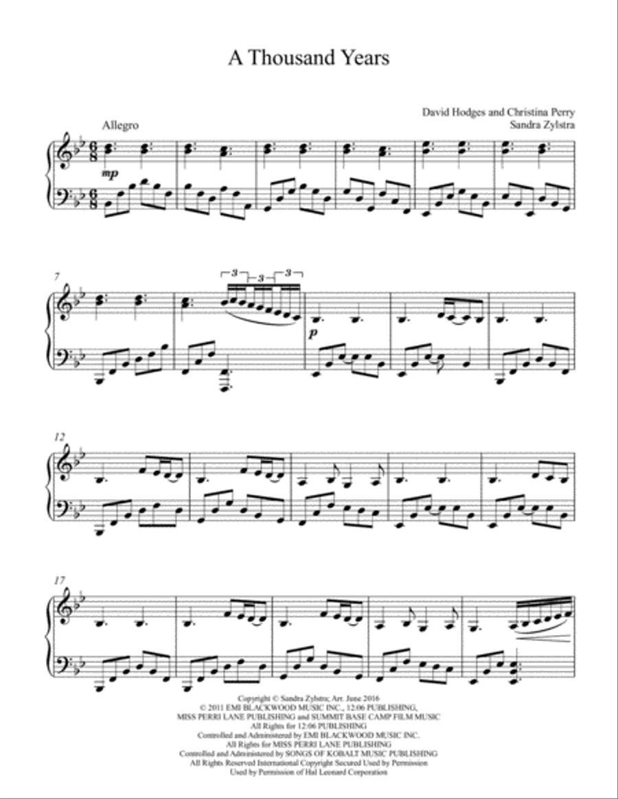A Thousand Years Piano Solo scores gallery preview page 2