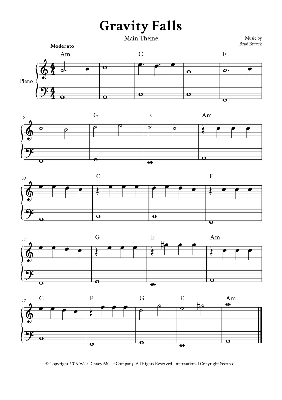 Gravity Falls (main Theme) Piano Method scores gallery preview page 1