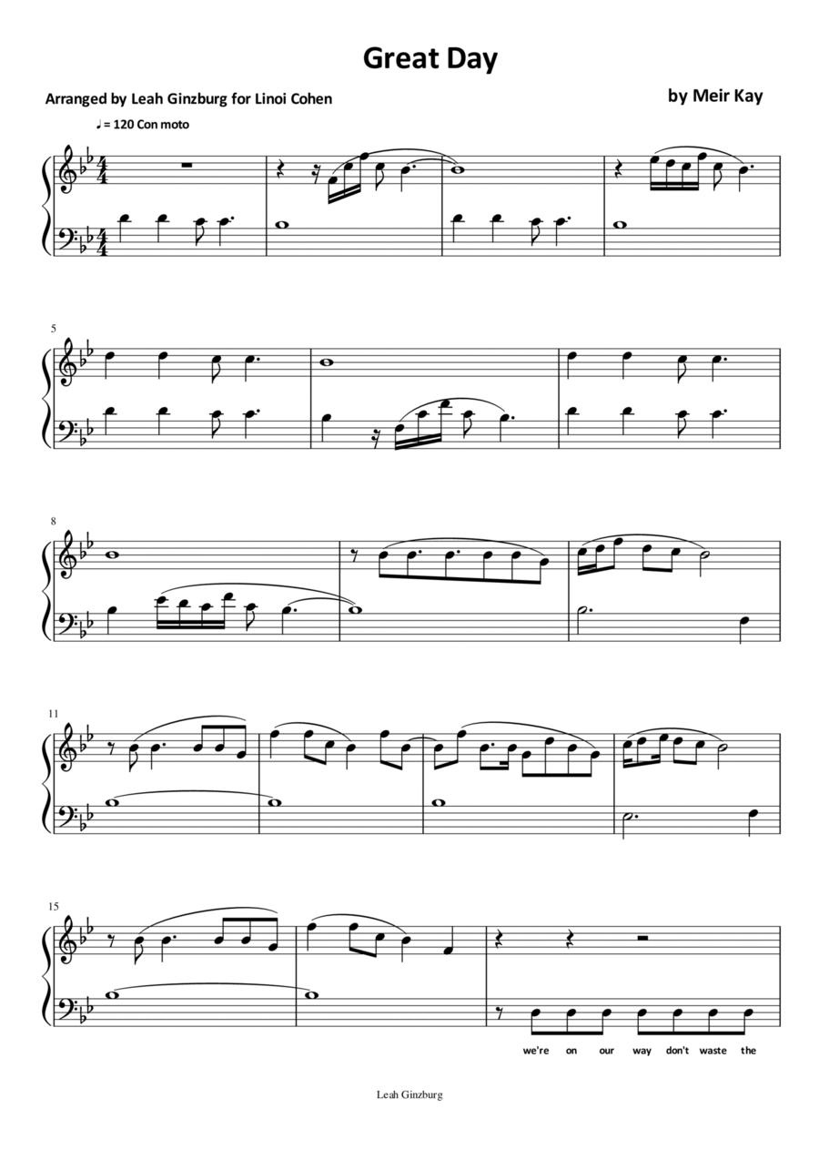 Great Day by Meir Kay Great Day by Meir Kay Easy Piano scores gallery preview page 1
