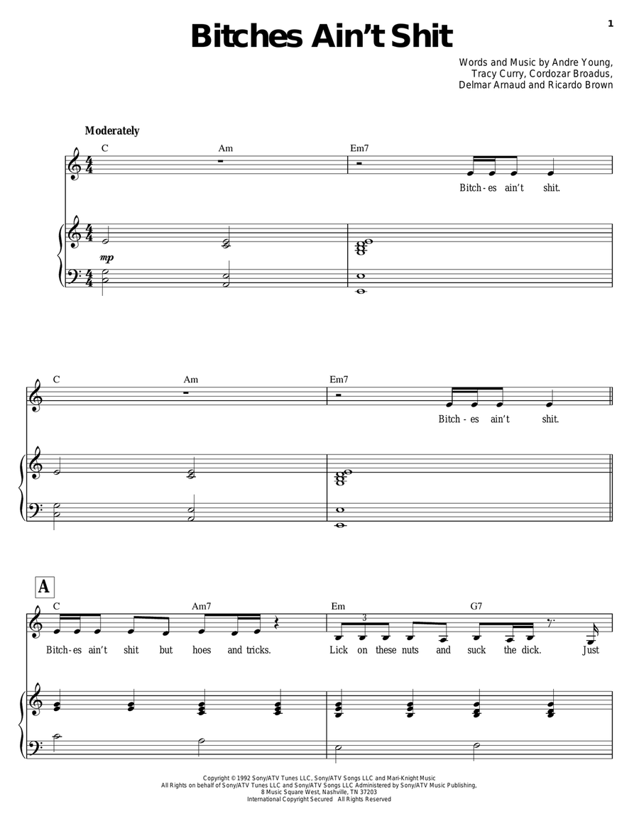 Bitches Ain't Shit Piano scores gallery preview page 1