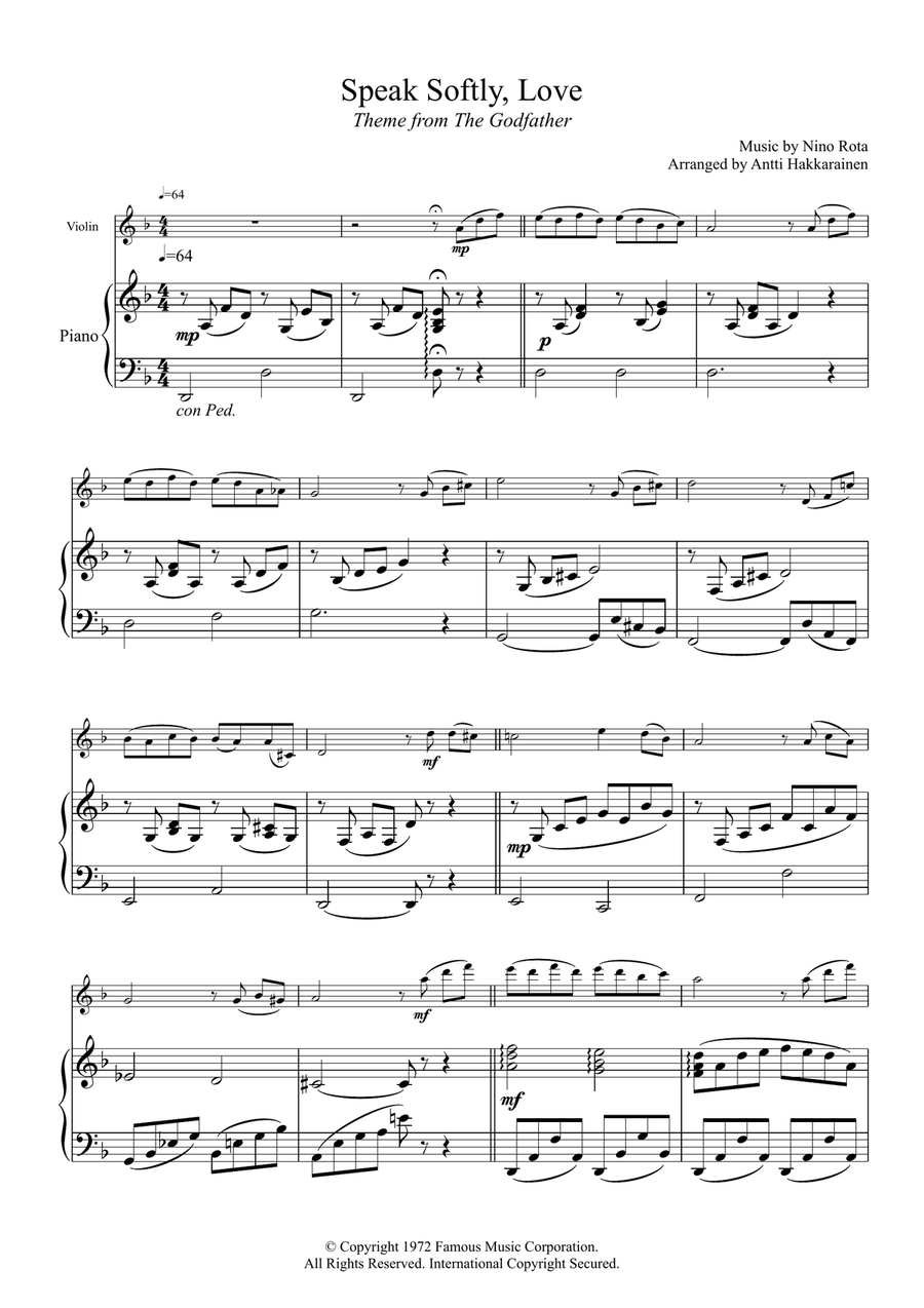 Speak Softly Love Violin Solo scores gallery preview page 2