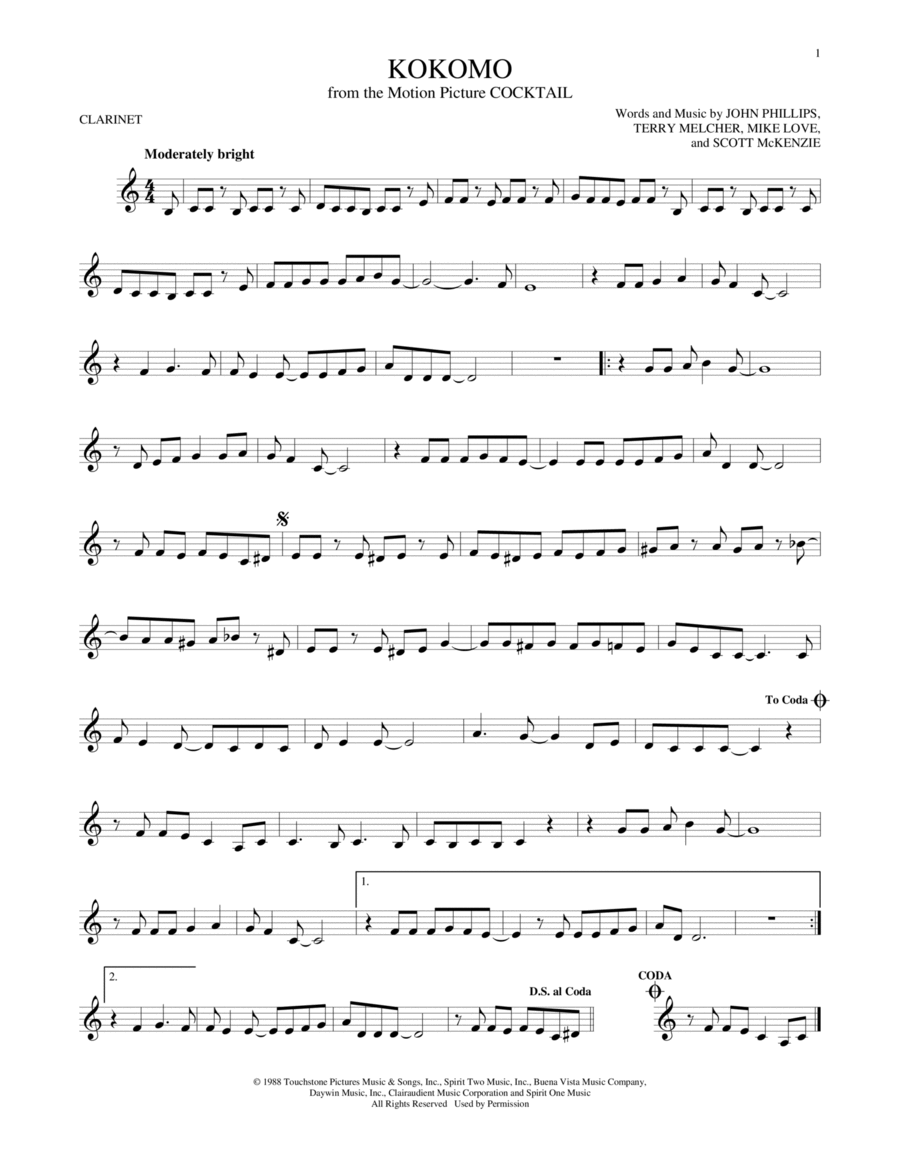 Kokomo Clarinet Solo scores gallery preview page 1