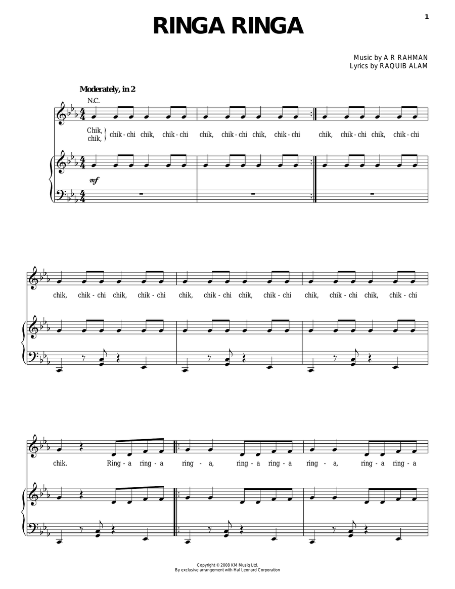 Ringa Ringa Piano, Vocal, Guitar scores gallery preview page 1