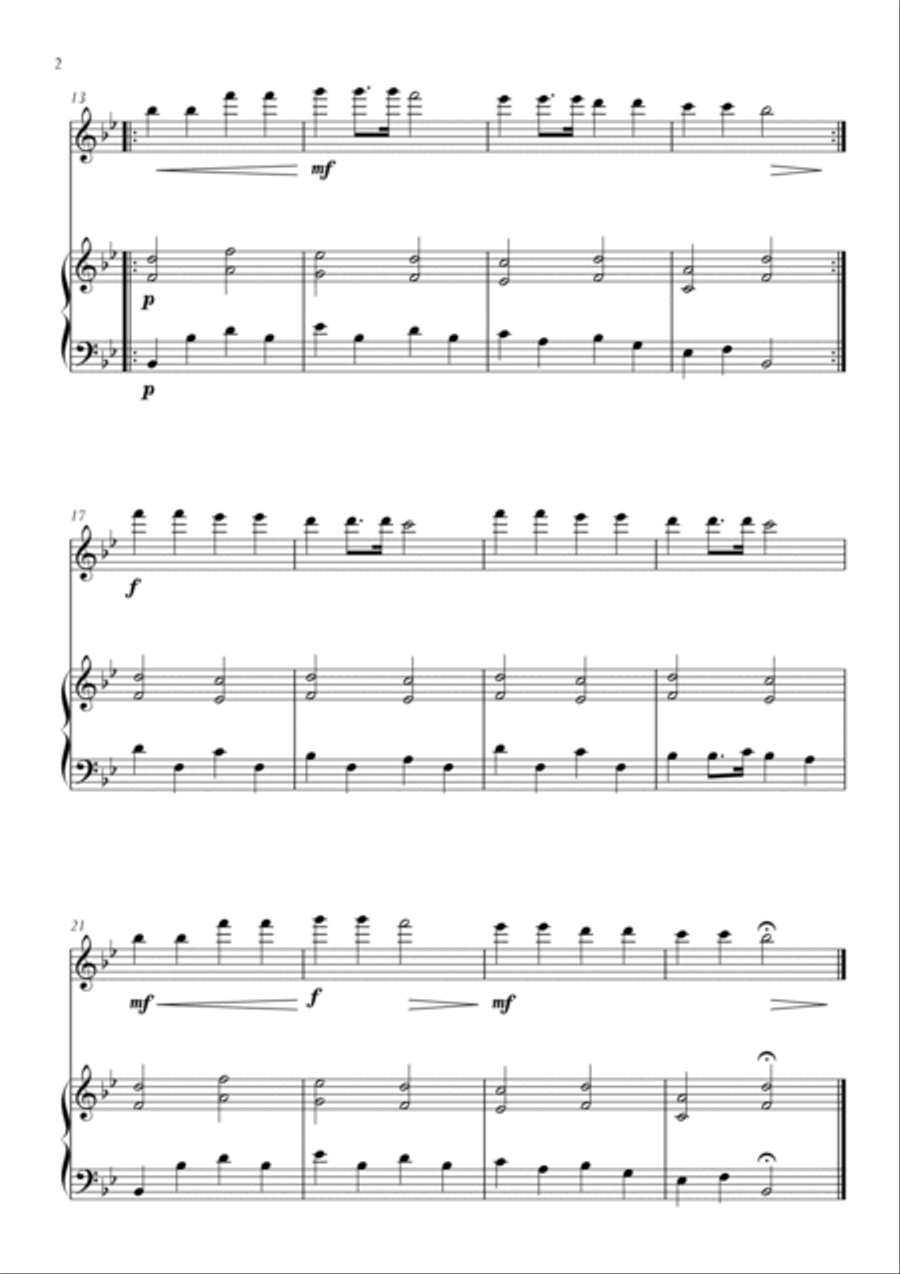 Twinkle Twinkle Little Star in Bb Major for Oboe and Piano. Very Easy. Voice scores gallery preview page 2