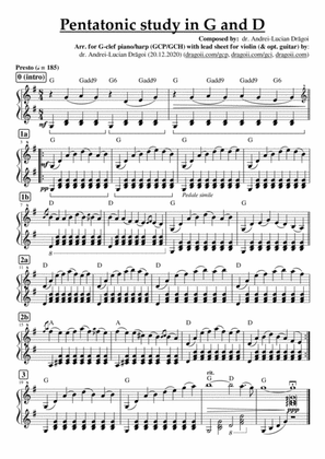 Pentatonic study in G and D - arr. for G-clef piano/harp (GCP/GCH) with lead sheet for violin (& opt
