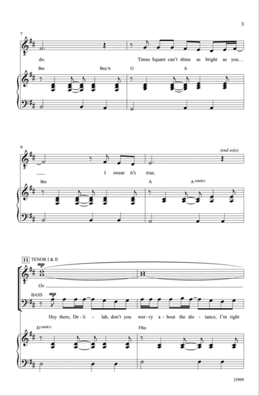 Hey There Delilah / 1, 2, 3, 4 Men's Choir scores gallery preview page 3