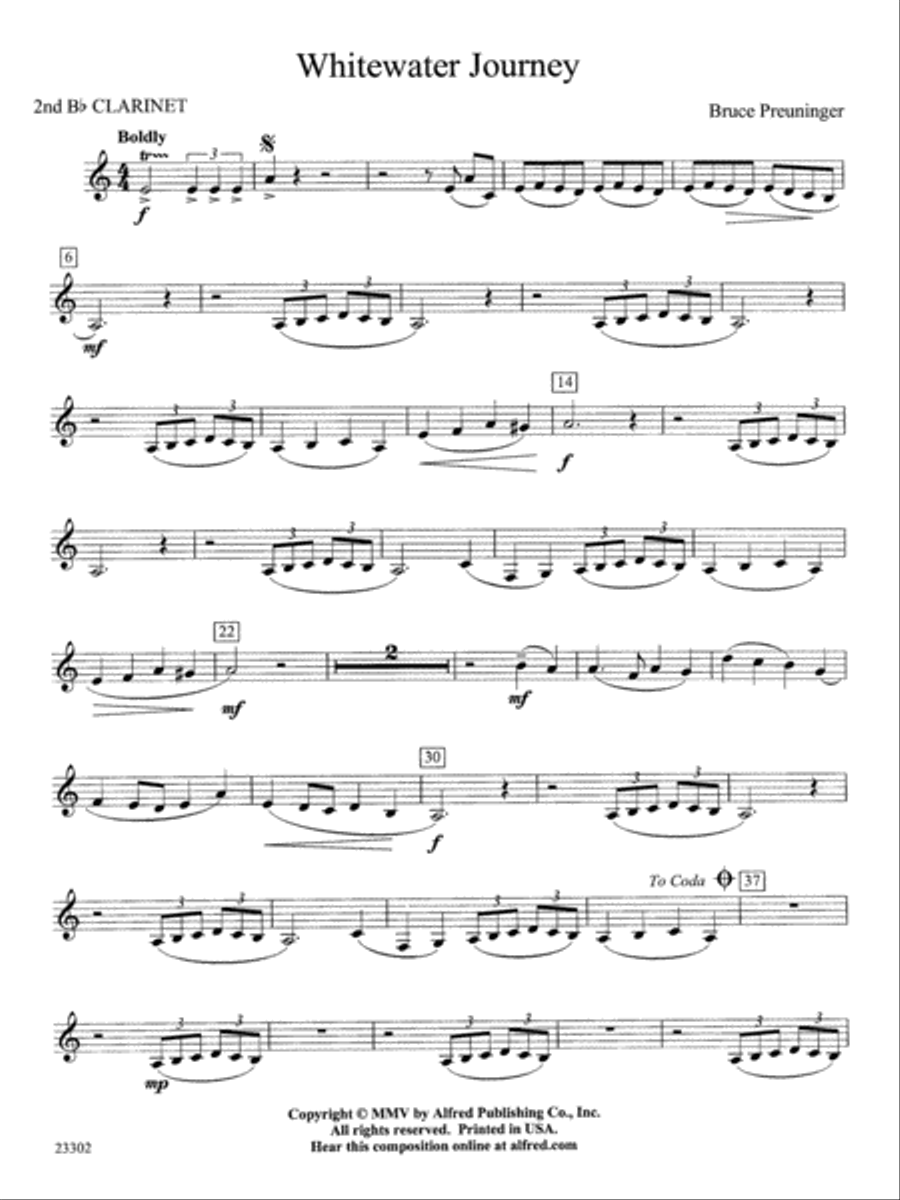 White Water Journey: 2nd B-flat Clarinet Concert Band scores gallery preview page 1