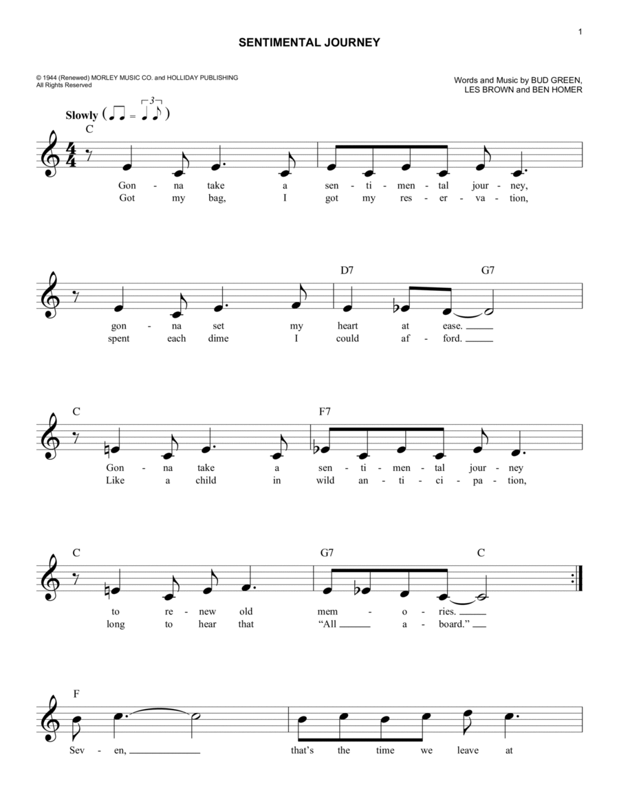 Sentimental Journey Piano scores gallery preview page 1