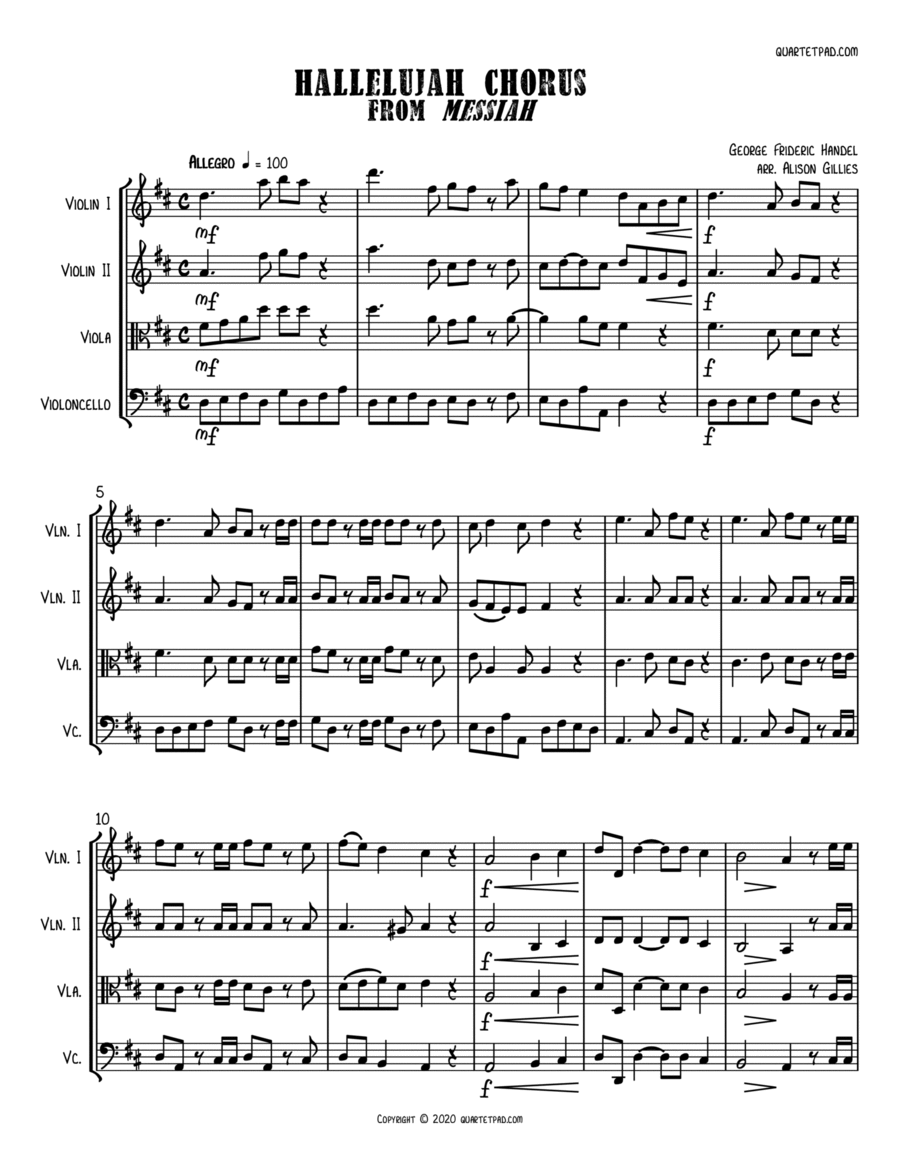 Hallelujah Chorus from MESSIAH - String Quartet String Quartet scores gallery preview page 1